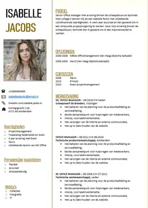 CV voorbeeld 1, voorbeeld van een simpel en elegant CV. Gratis beschikbaar voor privé gebruik in Microsoft Word. 