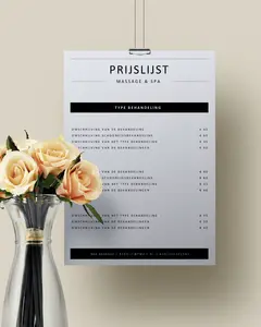 Prijslijst voorbeeld massagesalon - maak eenvoudig en snel een prijslijst voor je massagesalon met onze gratis voorbeeld templates. Download in Word en zet jouw huisstijl erin. 
