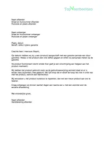 Brief garantie, 4 voorbeeld brieven om aanspraak te maken op de garantie van een defect product. Bekijk en download de voorbeelden. 