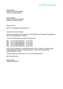 Brief werkgever ouderschapsverlof, 3 voorbeeld brieven voor de aanvraag van ouderschapsverlof bij je werkgever. Bekijk en download de gratis voorbeelden. 