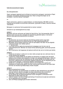Bruikleenovereenkomst laptop, voorbeeld van een contract tussen werkgever en werknemer bij het in bruikleen geven van een laptop, gratis download.