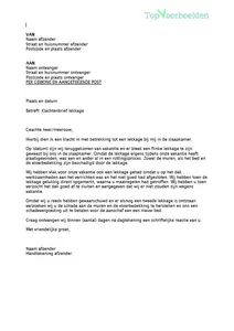 Klachtenbrief lekkage, 2 voorbeeld brieven om een klacht in te dienen in verband met een lekkage. Bekijk en download de gratis voorbeelden. 