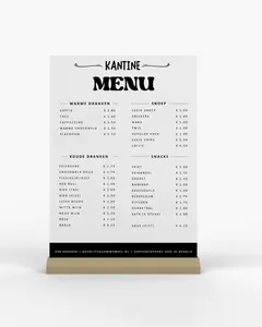 Prijslijst voorbeeld kantine - maak eenvoudig een prijslijst voor de kantine met onze gratis voorbeeld templates. Download in Word en pas de huisstijl direct aan. 