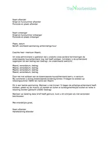 Voorbeeld aanmaning huurachterstand, voorbeeld brieven om te sturen wanneer de huurder niet op tijd betaalt. 