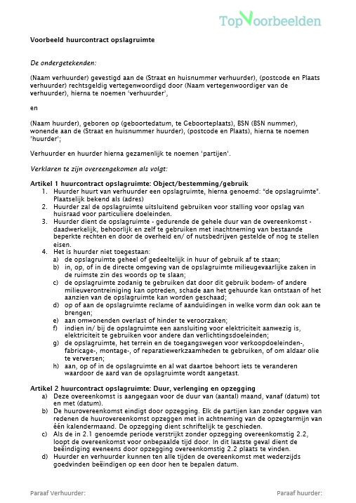 Huurcontract opslagruimte