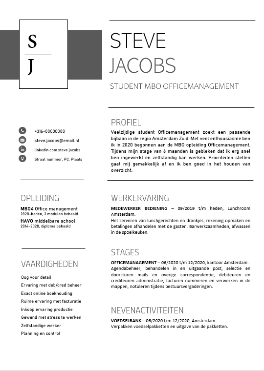 Cv Voorbeeld Student Mbo