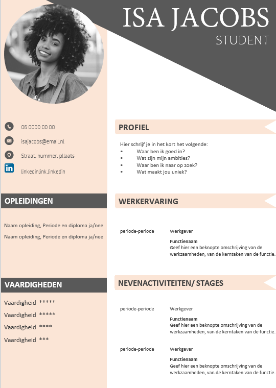 afbreken Moedig aan vegetarisch CV voorbeeld student - (Gratis) een Professioneel CV maken