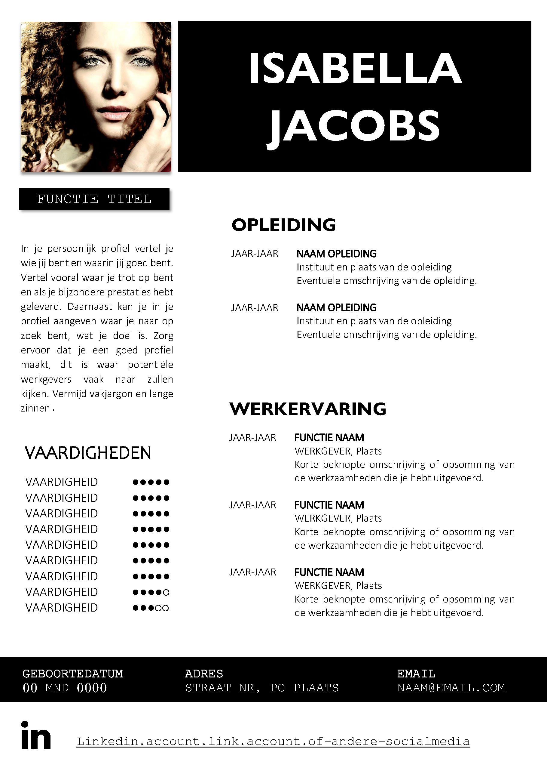 Alle CV's: Gratis CV voorbeeld