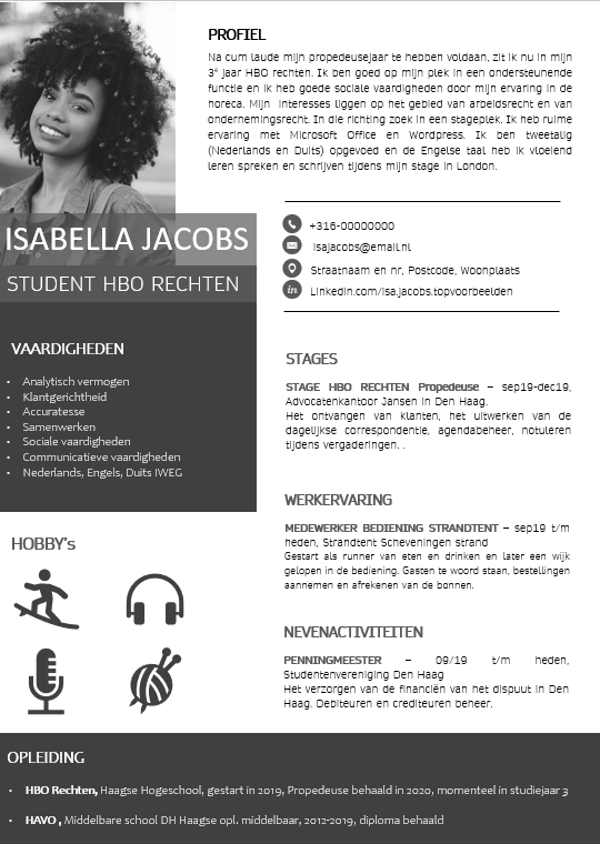 handelaar Walging met tijd CV voorbeeld student - (Gratis) een Professioneel CV maken