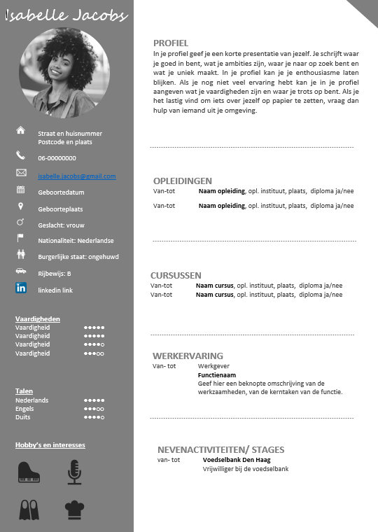 Alles CV's: Gratis CV voorbeeld