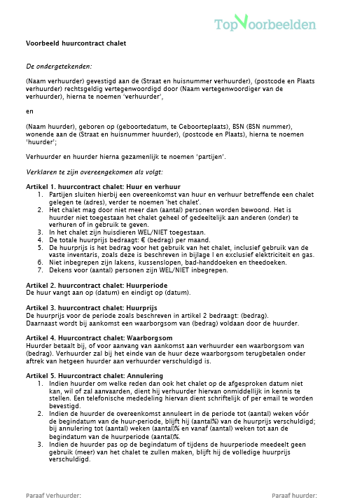 VOORBEELD HUURCONTRACT
CHALET