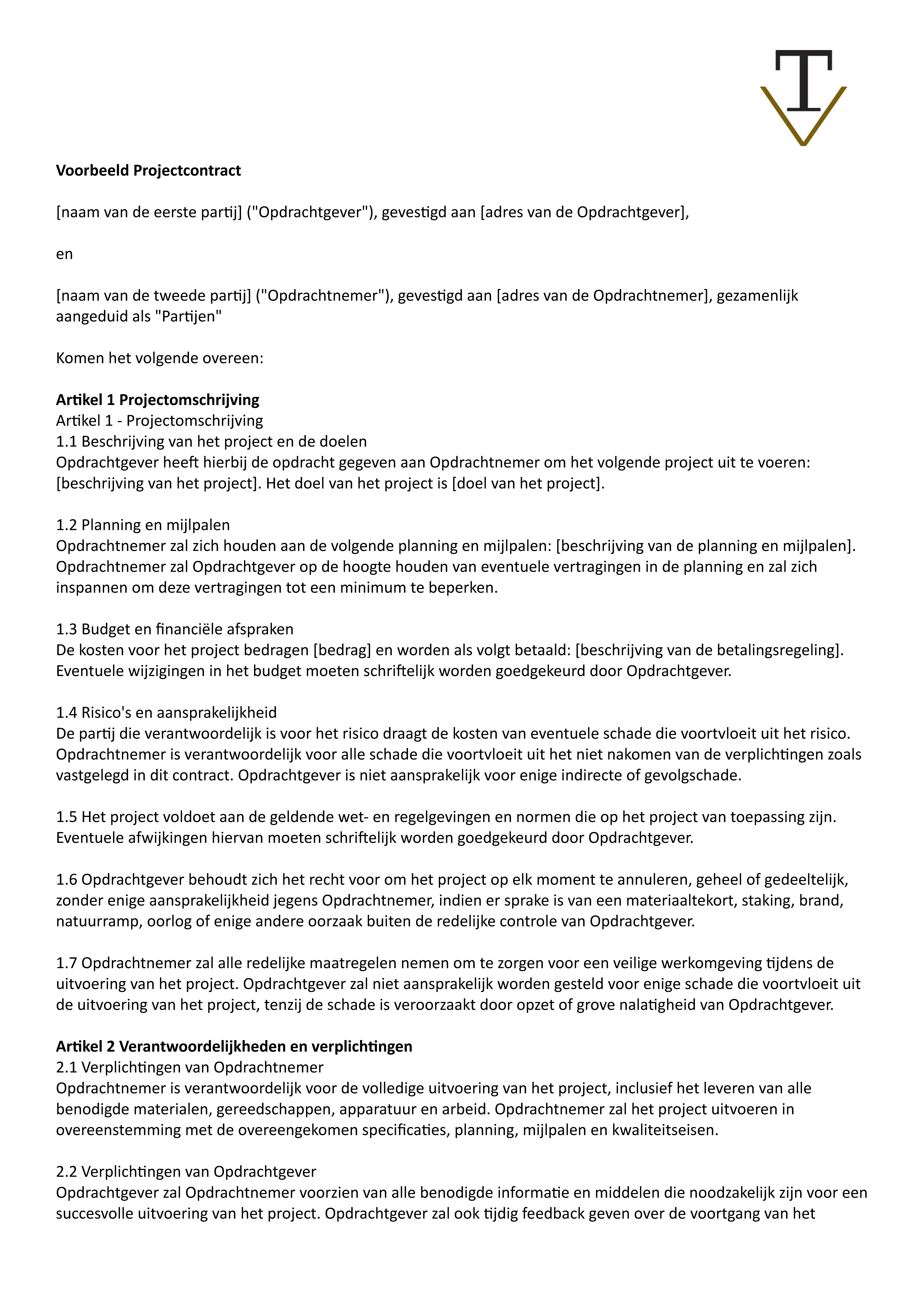 Bespaar tijd en zorg dat je project soepel verloopt met ons voorbeeld projectcontract. Download ons gratis sjabloon en pas het aan je eigen behoeften aan.