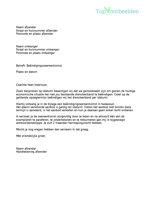 Voorbeeld brief voor akkoord