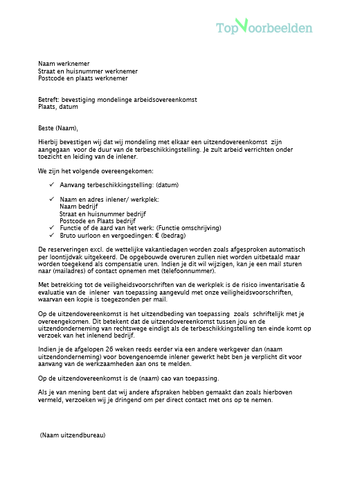 Mondelinge Arbeidsovereenkomst