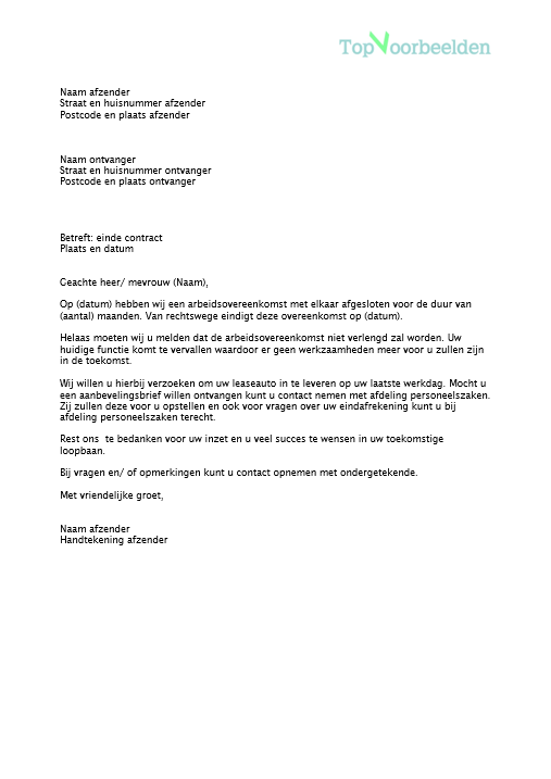 Samenlevingscontract Beeindigen Voorbeeldbrief  Samenwerking