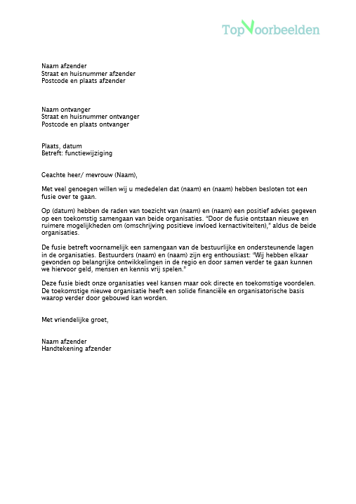 Brief fusie, 3 voorbeeld brieven voor het bekend maken van een fusie. 