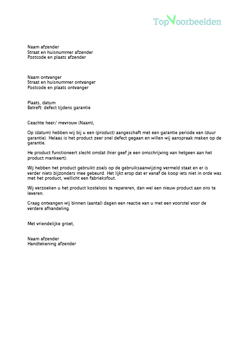 Beschrijvend Zelden Razernij Brief garantie