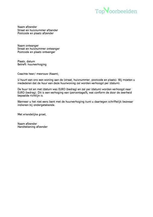 Brief huurverhoging