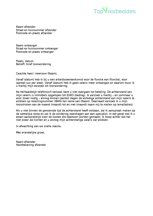 Brief loonvordering, 4 voorbeeld brieven om achterstalling loon te vorderen. Bekijk en download de gratis voorbeeld brieven. 