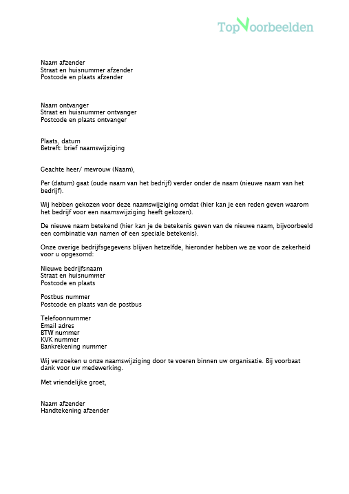 Brief naamswijziging