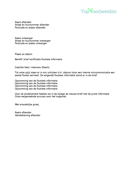 Brief Rectificatie