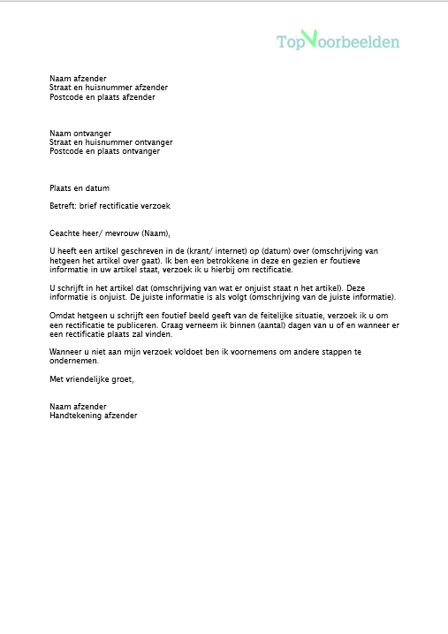 Brief rectificatie