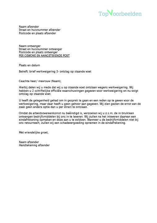 Brief Werkweigering