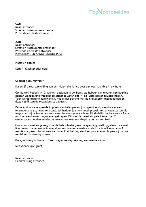Voorbeeld Klachtenbrief Over Hotel Loretta Williams Letter Voorbeeld Images