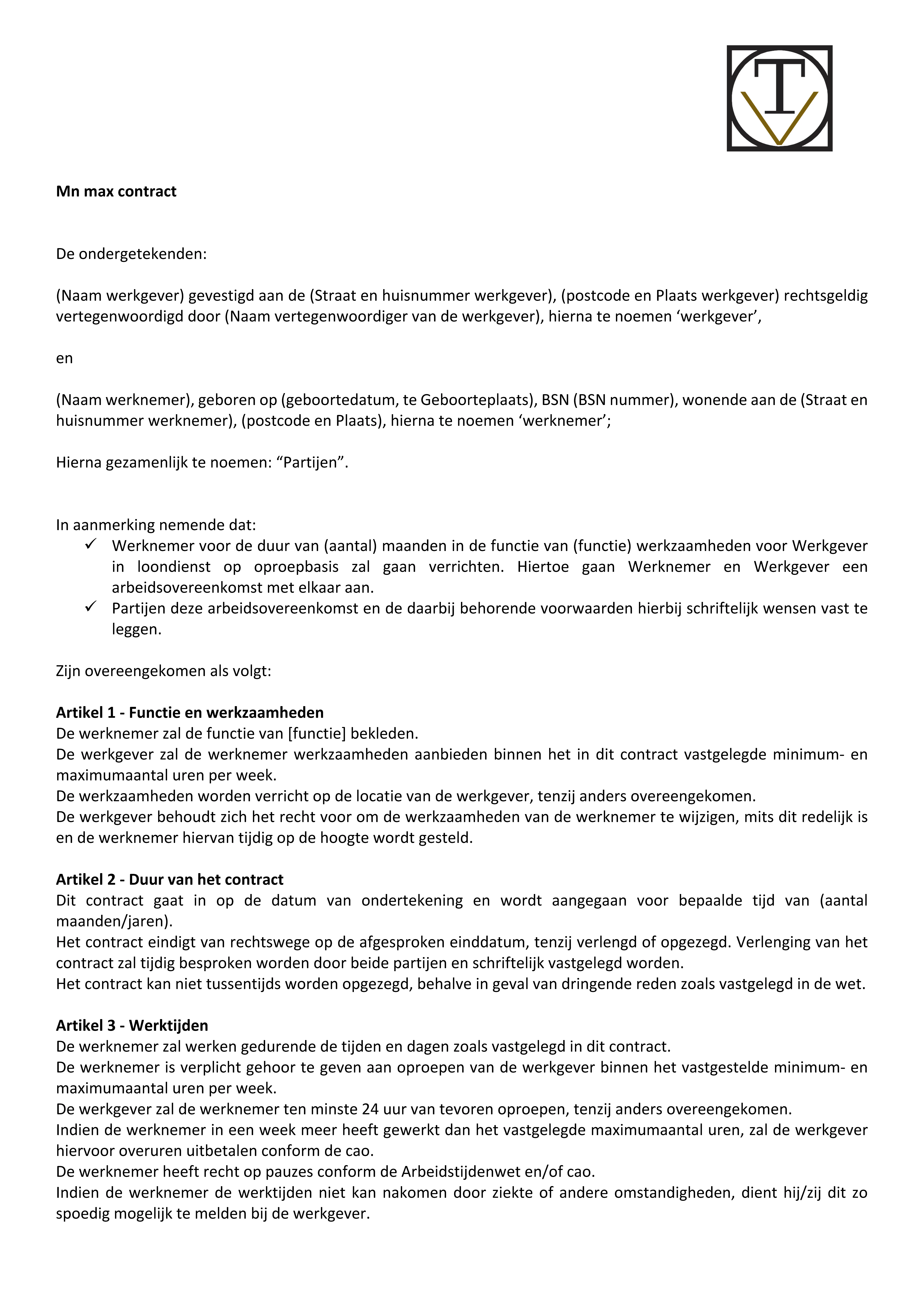 Oproepcontract, een voorbeeld van een nul uren contract met gratis download
