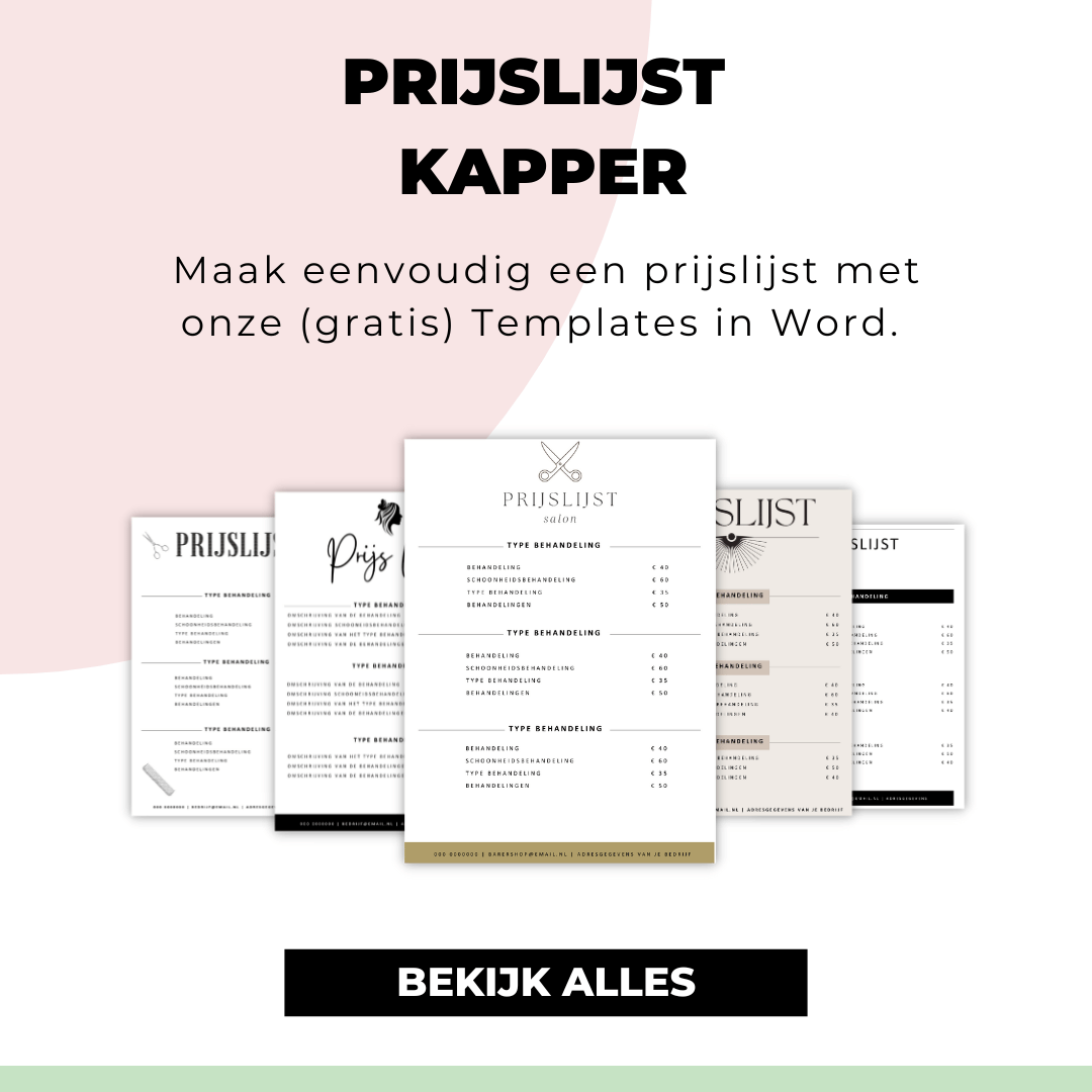 Prijslijst voorbeeld kapper