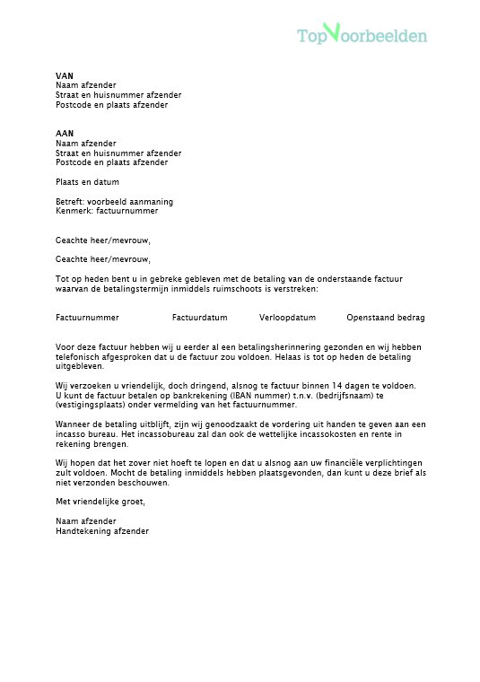 Aanmaning Tot Betalen Factuur  englshtdri