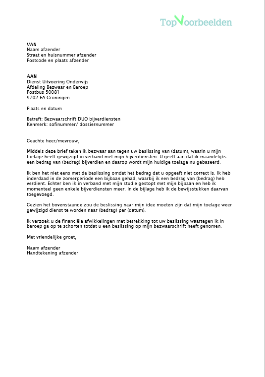 Voorbeeld Indienen Bezwaarschrift Belastingen  Loretta Williams Letter