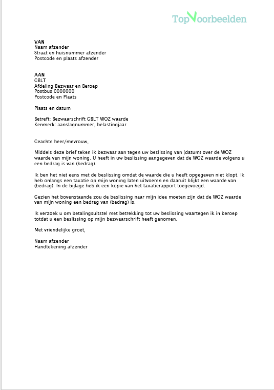 Bezwaar Belastingdienst Voorbeeldbrief  Bloemen