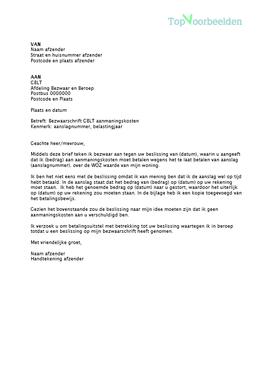 Voorbeeld bezwaarschrift GBLT 2