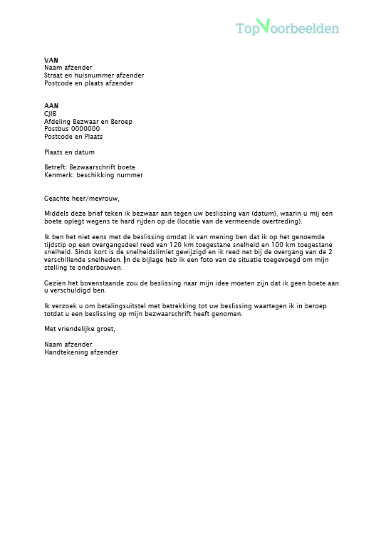 Voorbeeld bezwaarschrift boete 2