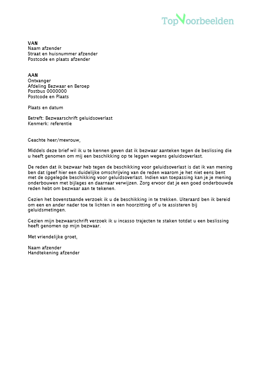 Voorbeeld bezwaarschrift geluidsoverlast 2