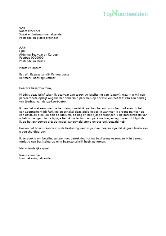 voorbeeld bezwaarschrift parkeerboete 2