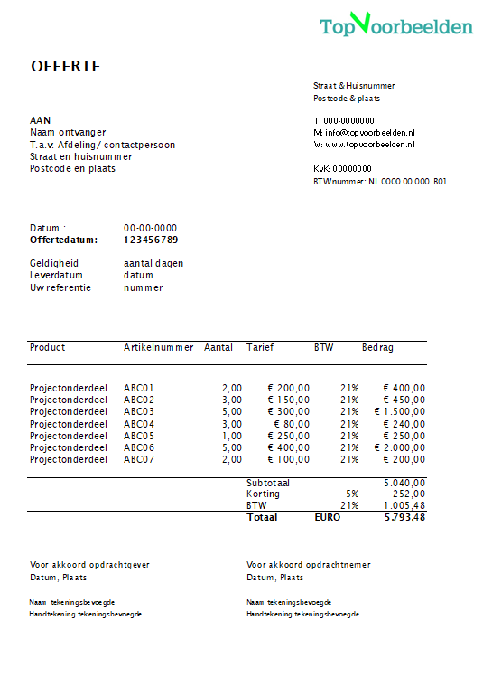 Voorbeeld Excel