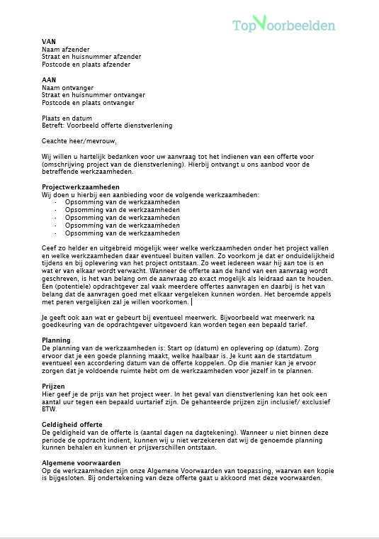 Voorbeeld offerte dienstverlening