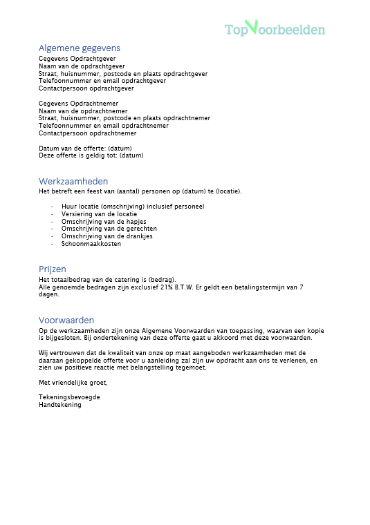 Voorbeeld offerte feest, diverse voorbeeld offertes, gratis top voorbeelden. 