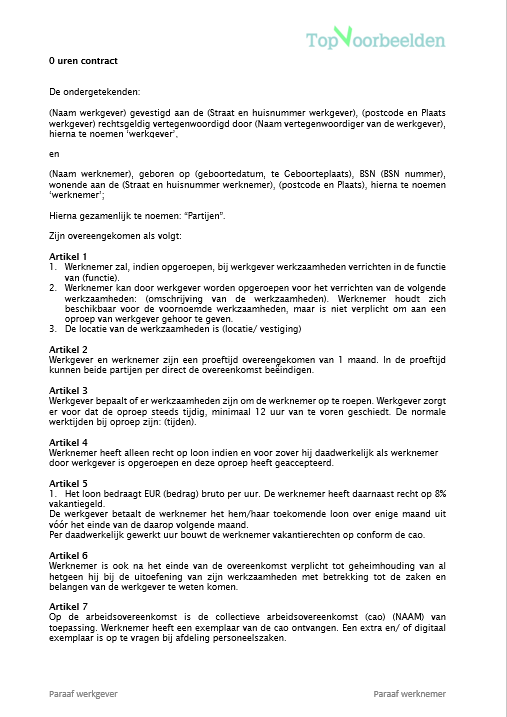 0 uren contract