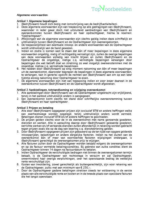 Algemene verkoop voorwaarden