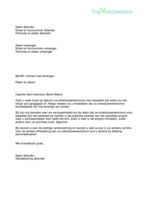 Brief contract niet verlengen