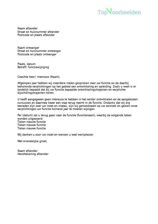 Brief functiewijziging