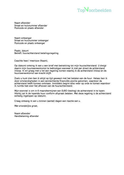 Brief huurachterstand