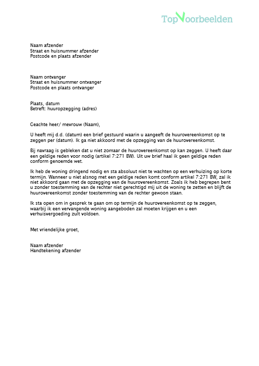 Brief huuropzegging huurder