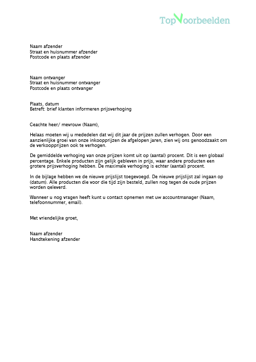 Brief klanten informeren