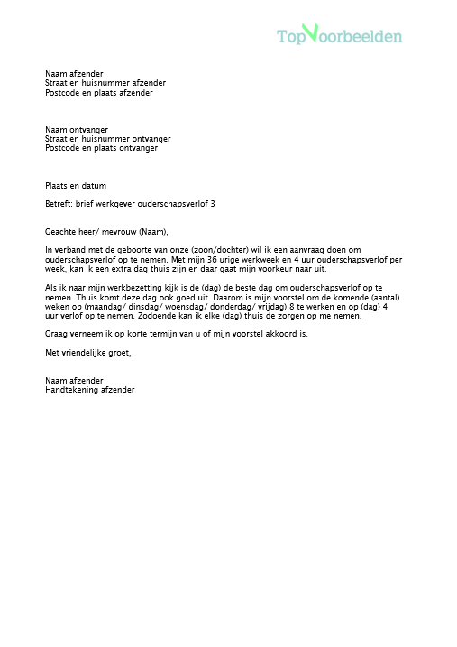 Brief werkgever ouderschapsverlof