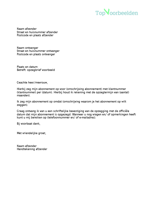 Opzegbrief opbouw