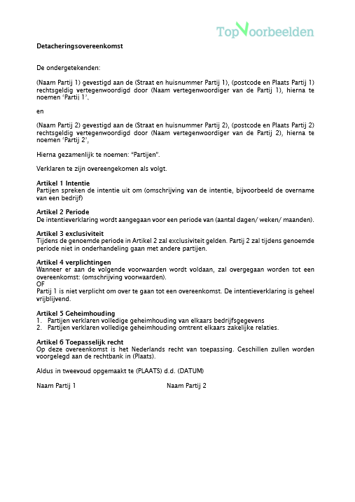 Voorbeeld intentieverklaring